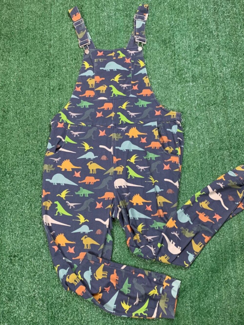 Swoveralls Dinosaur Print Overalls Unisex M Navy Sweatpants Zip Pocket